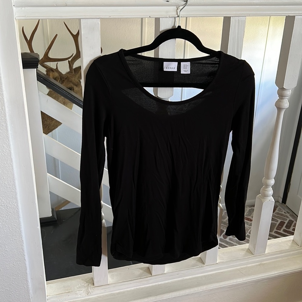 Kenar black long sleeve tshirt with keyhole draped opening on back size XS